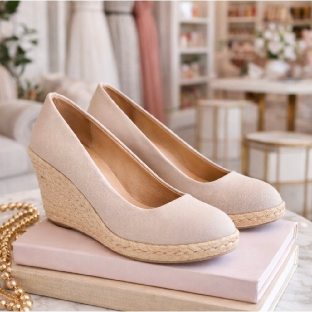 J. Crew Canvas Espadrille Wedge Pumps Womens Sz 9 Beige Rope Heel Neutral Shoes